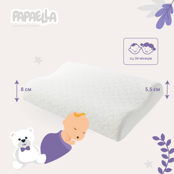 Подушка дитяча ортопедична з ефектом пам'яті MEMORY FOAM ТM PAPAELLA 47х30/8/5 см